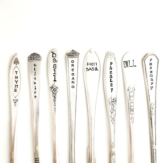 Hand Stamped Vintage Spoon Herb and Vegetable Garden Markers. Choose Quantity. Veggie Marker. Hand Stamped Garden Stakes. Urban Garden Gift
