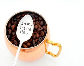 Java Nice Day Stamped Spoon. Teaspoon. The Original Hand Stamped Vintage Coffee Spoons™  by Sycamore Hill. Unique Coffee Gift Under 20.