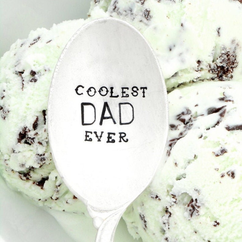 COOLEST DAD EVER. Custom Tablespoon. Hand Stamped Ice Cream Spoon. The Original by Sycamore Hill. Father's Day Gift Under 25 from Child image 1