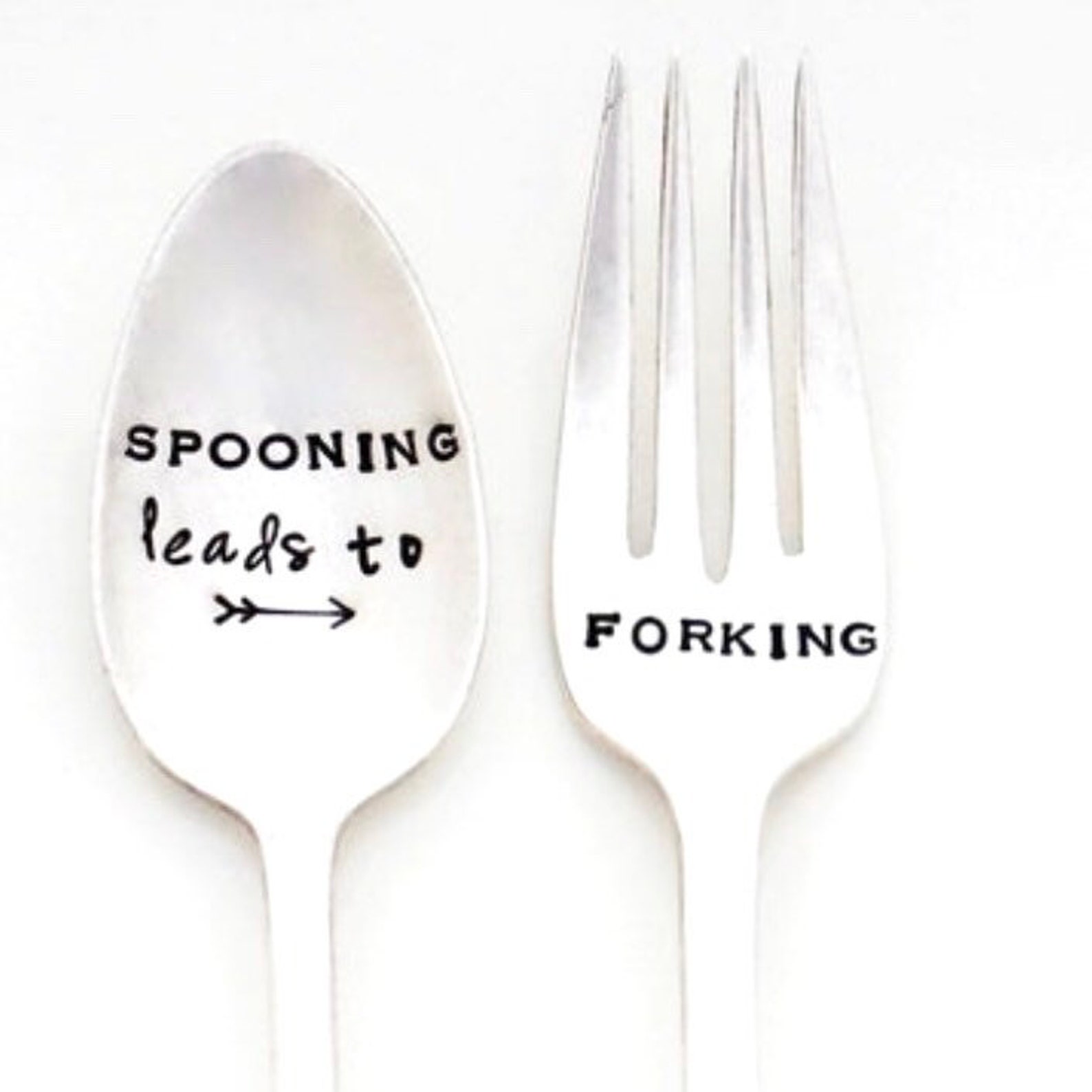 Spooning Leads to FORKING Spoon and Dessert Fork Pair. Just a Etsy