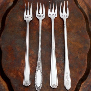 The Eeny, Meeny, Miny, Moe Cocktail Forks™ The Original by Sycamore Hill. A Uniquely Set Table™. Set of 4 Vintage Tasting Forks.Tapas Dining image 4