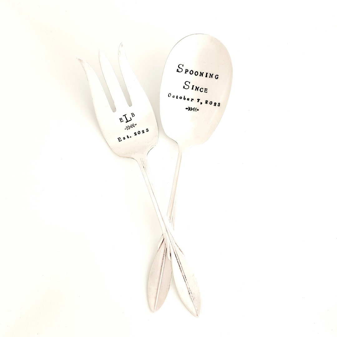 CUSTOM Serving Fork and Spoon Set. Hand Stamped Vintage Silverware ...