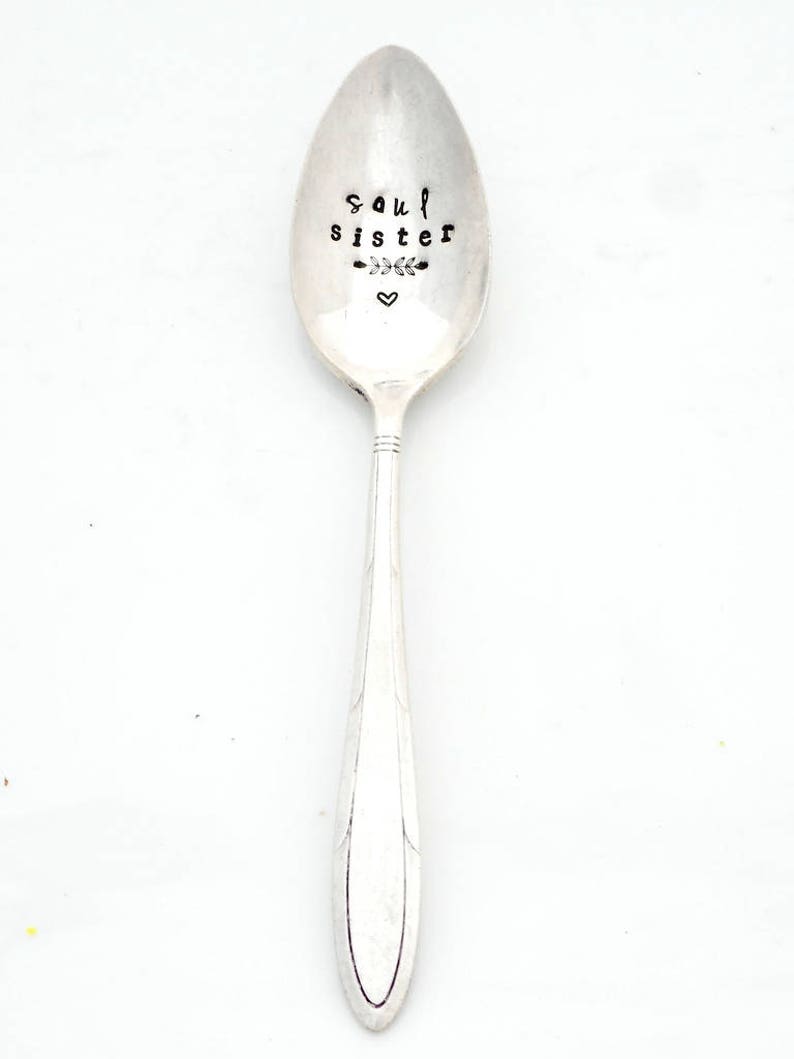 SOUL SISTER Coffee Spoon The Original Hand Stamped Vintage Spoons\u2122 by Sycamore Hill Gift Idea for BFF Girlfriend Tea or Coffee Lover