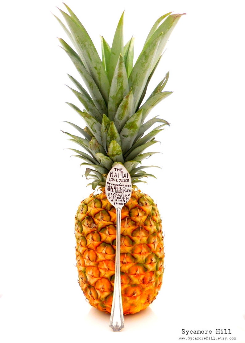 The Mai Tai Cocktail Stirrer Spoon The ORIGINAL Subway Poster Art Style Cocktail Recipe Spoon\u2122 by Sycamore Hill Hand Stamped Swizzle Stick