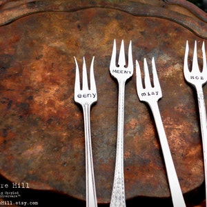 The Eeny, Meeny, Miny, Moe Cocktail Forks™ The Original by Sycamore Hill. A Uniquely Set Table™. Set of 4 Vintage Tasting Forks.Tapas Dining image 3