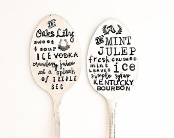 The Mint Julep or Oaks Lily Signature Kentucky Derby Cocktails.  The ORIGINAL Subway Poster Art Style Cocktail Recipe Stirrer Spoons™