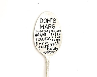 The CUSTOM COCKTAIL Spoon. The ORIGINAL Hand Stamped Subway Poster Art Style Cocktail Recipe Stirrer Spoon, by Sycamore Hill. Personalized