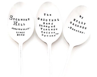 CUSTOM Stamped SPOON. Your Words. The ORIGINAL Hand Stamped Vintage Silverware by Sycamore Hill. Personalized Flatware, Teaspoons. Quotes.