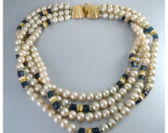 Gay Boyer 4-strand Faux Pearl & Blue Beads Necklace, Multi