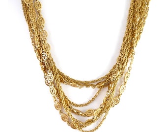 MONET 52" Gold Tone Triple Chain Necklace, Novelty Links, Wear It Tripled