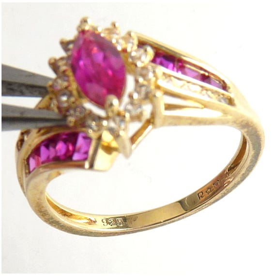Sterling Gold Finish Ruby & White Sapphire Multi … - image 5