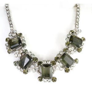 Vintage Juliana Black Diamond or Smoke & Crystal Rhinestones 5-Link Necklace, Like New