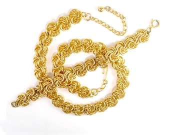 Vintage Gold Tone Byzantine Rosetta Links Necklace & Bracelet