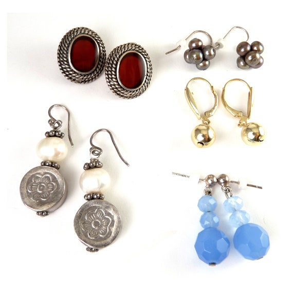 LOT 5 Pair Sterling Pierced Earrings, Dangles, St… - image 1