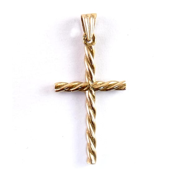 Vintage European 9K Yellow Gold Cross Pendant, Twisted Arms, Soldered Bail .375 Gold