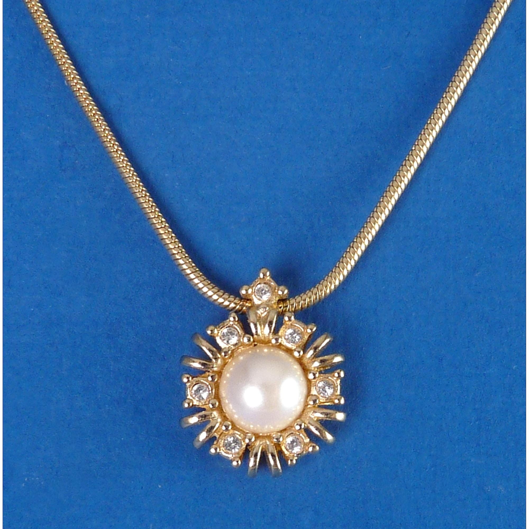 Christian Dior Gold Plated Faux Pearl & Crystal Round Pendant, EXC