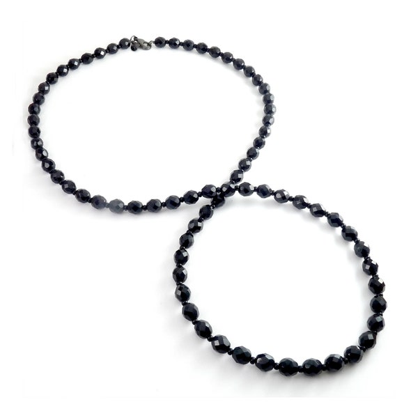 2028 Jewelry Long Black Glass Faceted Beads Necklace