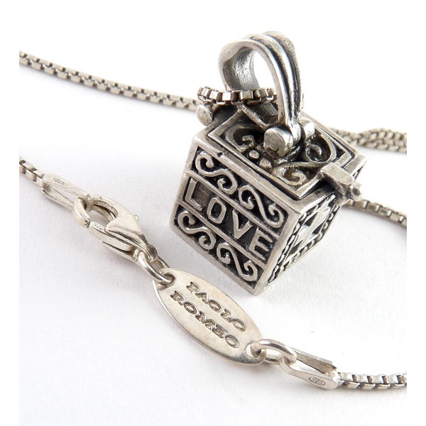 Sterling Silver Love & Peace Prayer Box, Paolo Romeo Sterling Box Chain