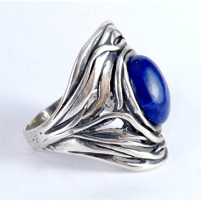 Israel Or Paz Sterling Freefrom Large Ring with Lapis Lazuli Cabochon image 2