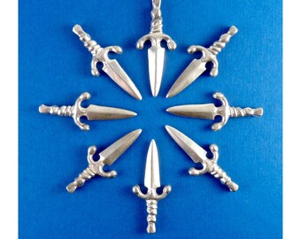 Lot of 8 Cast Sterling Silver Dagger or Knife Pendants or Charms