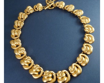 Vintage 1980's Anne Klein AKII Gold-Tone Knot Links Necklace, Adjustable Length, Like New!