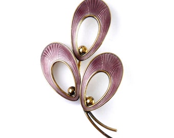 Modernist E. Dragsted Denmark Sterling & Purple Enamel Flower Brooch, Gilt Back Pin, Jemax Design