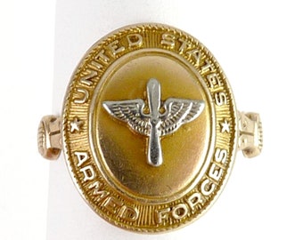 Vintage 10K Gold United States Armed Forces Propeller & Wings Logo Ring, 2.9 Grams, 2-Tone, Aviation, Pilots