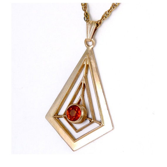Retro H.S.B. Gold-Filled Kite Shaped Pendant with… - image 1