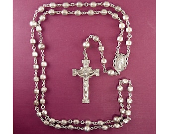 Vintage Creed All Sterling Rosary Beads & Crucifix, Faceted Octagonal Beads, Large Crucifix