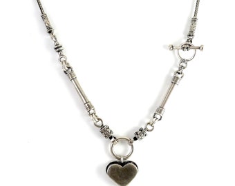 Silpada Oxidized Sterling Silver Heart Front Toggle Flower Necklace N0848