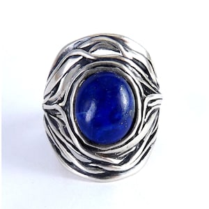 Israel Or Paz Sterling Freefrom Large Ring with Lapis Lazuli Cabochon image 1