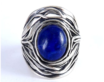 Israel Or Paz Sterling Freefrom Large Ring with Lapis Lazuli Cabochon