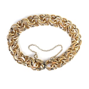 Vintage Heavy Gold-Filled Double Curb Link Charm Bracelet, Smooth & Textured Patterns