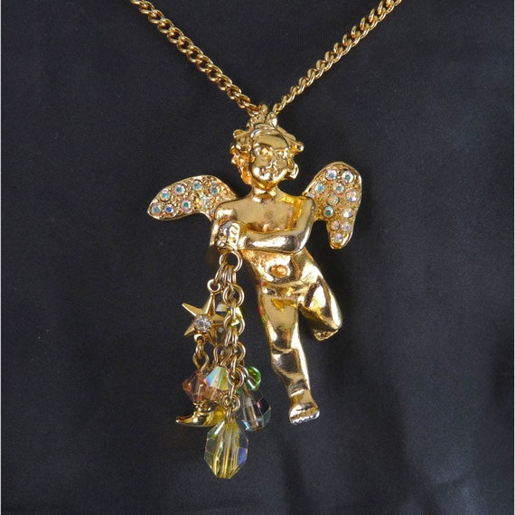 Kirk's Folly Gold Cherub with AB Rhinestone Wings… - image 2