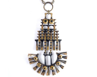 Pentti Sarpaneva, Finland, Tall Tiered Owl Pendant Necklace, Scandinavian Modern