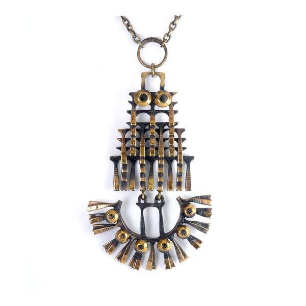 Pentti Sarpaneva, Finland, Tall Tiered Owl Pendant Necklace, Scandinavian Modern