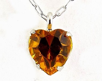 1960's Wells Sterling Silver & Yellow Citrine Crystal NOVEMBER Birthstone Pendant Necklace - Old Stock