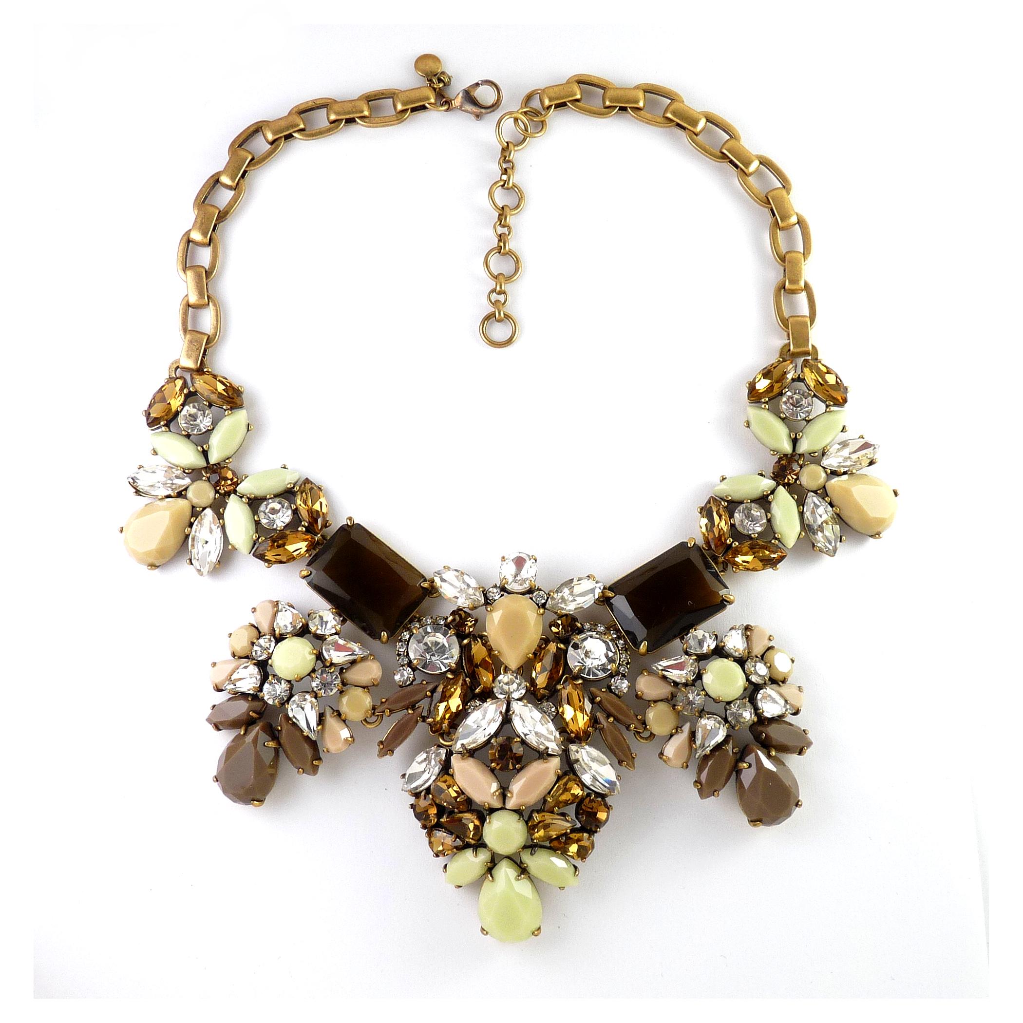 Collier J.Crew Doré à Cristaux Roses Et Verts - Bijou Occasion Multicolore