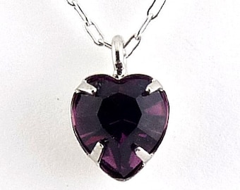 1960's Wells Sterling Silver & Purple Amethyst Crystal FEBRUARY Birthstone Pendant Necklace - Old Stock