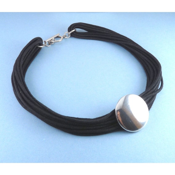 Sterling Silver Round Disk on Multi Black Cords Necklace, Toggle Clasp -  Etsy