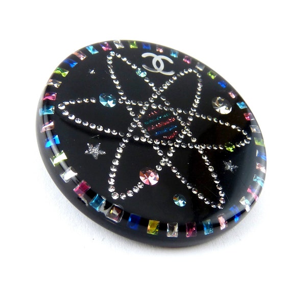 Rare CHANEL Black Resin & Crystals Outer Space Bro
