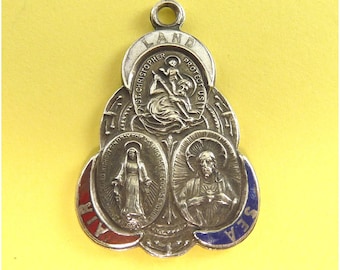 Vintage Sterling 3 Way Land, Sea, Air Enamel Medal, Red, White, Blue