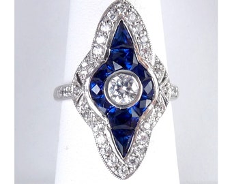 Stauer Art Deco Style Sterling Lab-Created Sapphire Ring, Fancy Cut Stones