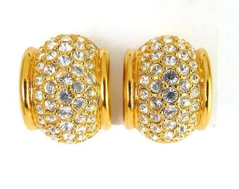 Swarovski Crystal Gold Tone Crystal Pave' Half Hoop Earrings, Pierced