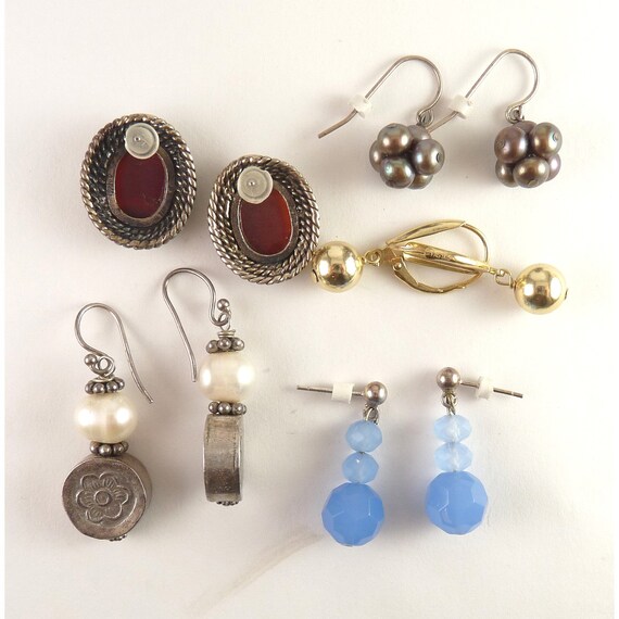 LOT 5 Pair Sterling Pierced Earrings, Dangles, St… - image 2
