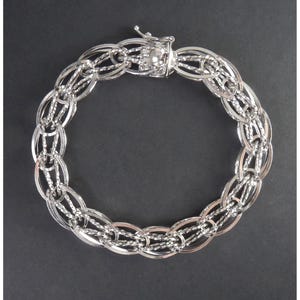 Fancy 3-D Sterling Silver Starter Charm Bracelet, Interlocking Rope & Smooth Links