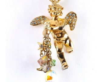 Kirk's Folly Gold Cherub with AB Rhinestone Wings, Star, Moon & Beads Dangles