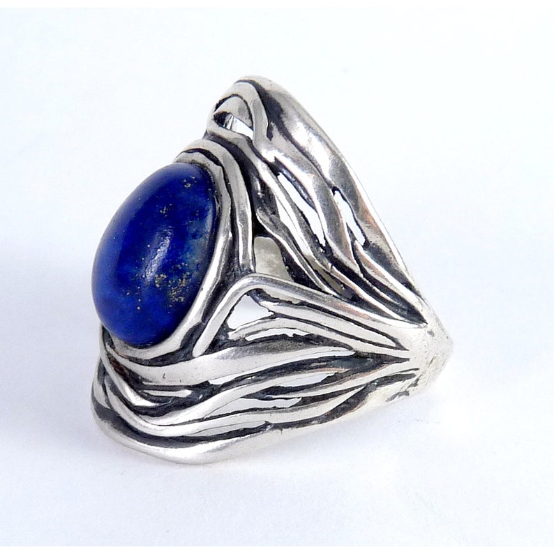 Israel Or Paz Sterling Freefrom Large Ring with Lapis Lazuli Cabochon image 3