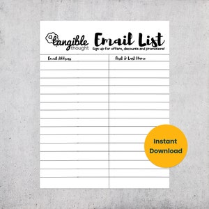 Email List Template - Newsletter Sign Up Form - Digital PDF Instant Download