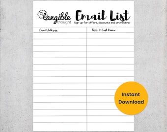 Email List Template - Newsletter Sign Up Form - Digital PDF Instant Download